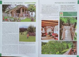 Broșură despre pensiunea Plai cu Dor, oferind experiențe rustice în mediul natural