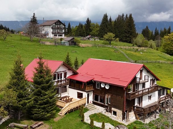 Casa Plai cu Dor - exterior panoramic, casă modernă cu terasă și zonă jardiniere într-un mediu rural pitoresc